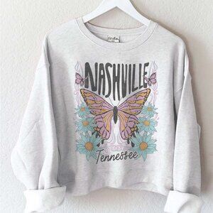 Nashville Tennessee Butterfly Graphic Midi Sweatshirt | Boho Western Country